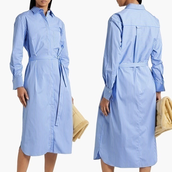 Another Tomorrow Dresses & Skirts - Another Tomorrow Cotton Stripped Blue White Belted Shirt Dress IT 40 US S (4)